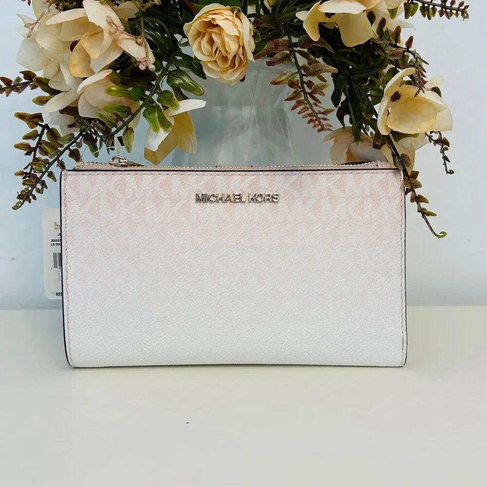 Michael Kors Wallet Jet Set Large Ombré Signature Logo Wristlet Powder Blush